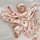 Muslin Cotton Floral Print Baby Receiving Blanket with Pink Border